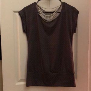 Gray and white polkadot short sleeve blouse